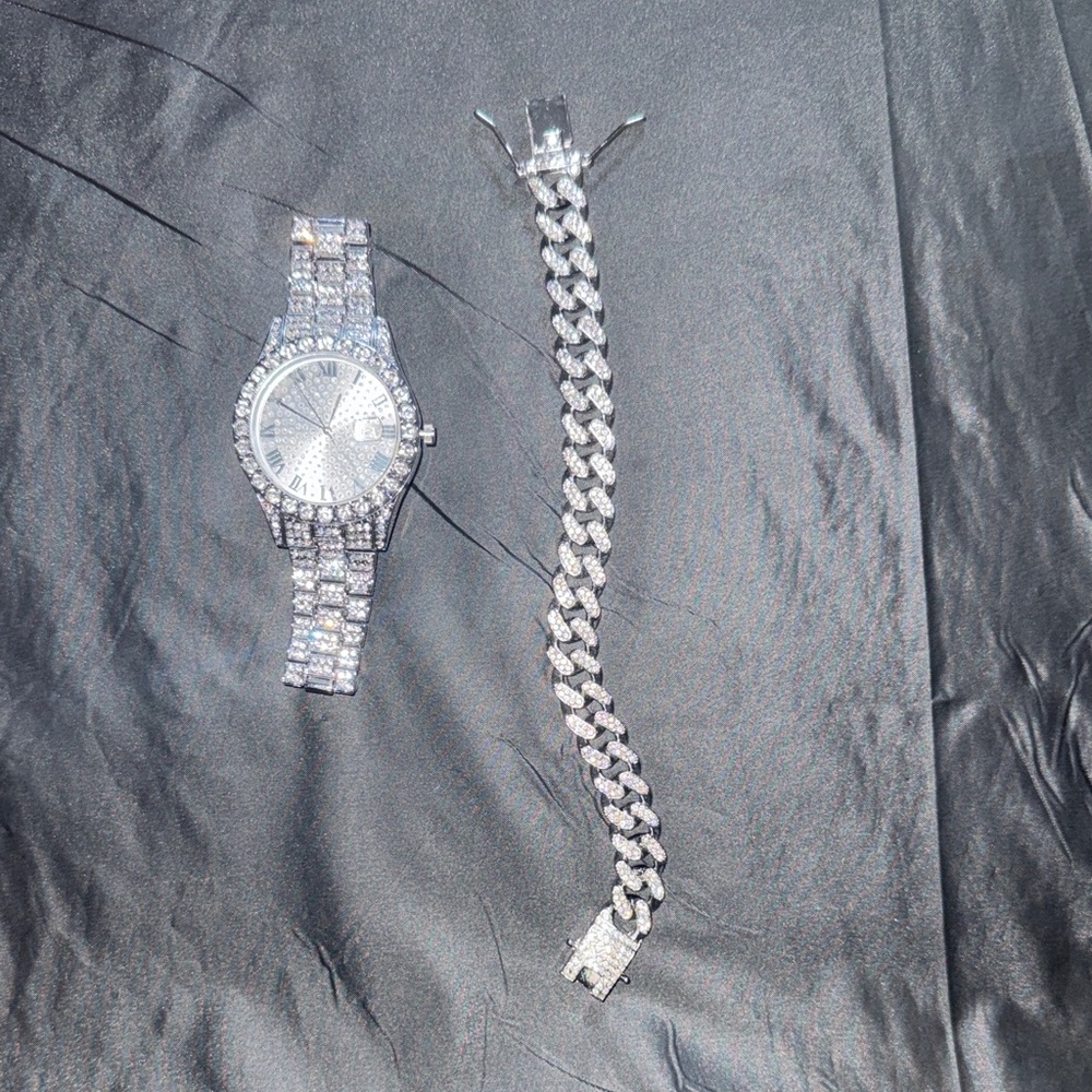 Silver Watch and Bracelet Set